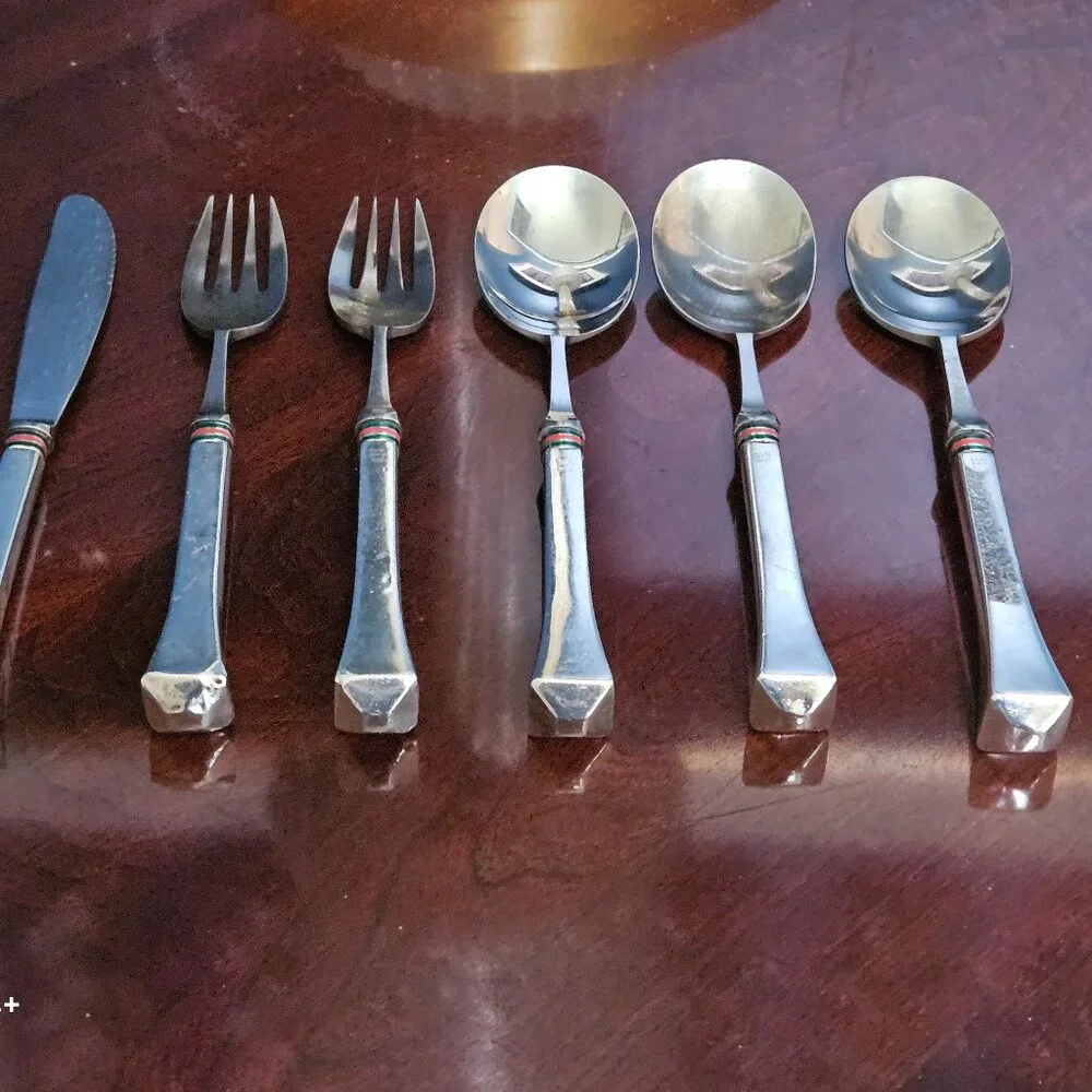 LUXURY RARE ESTATE GUCCI WEB ITALY 925 STERLING SILVER FLATWARE SILVERWARE SET